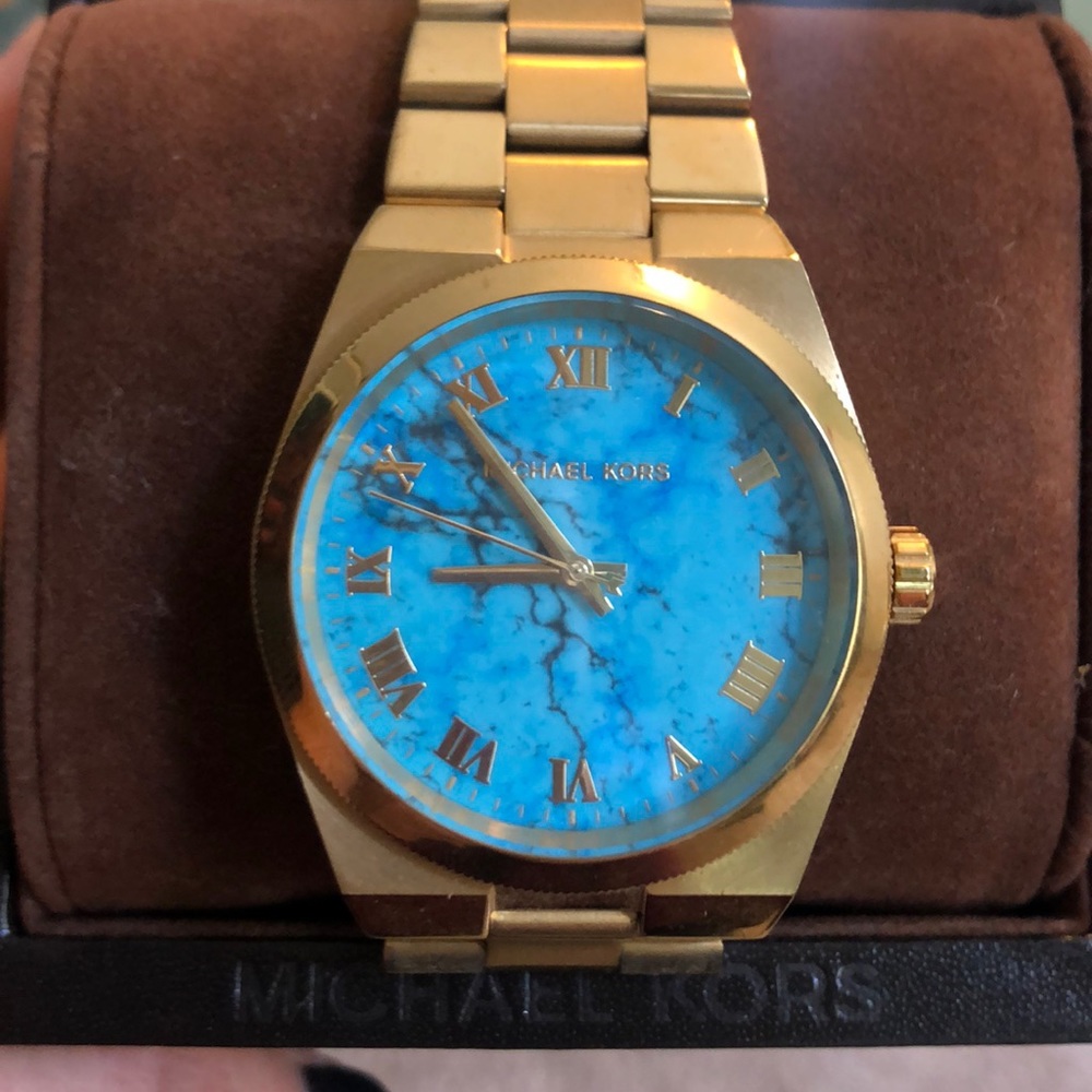 Michael Kors gold and turquoise watch